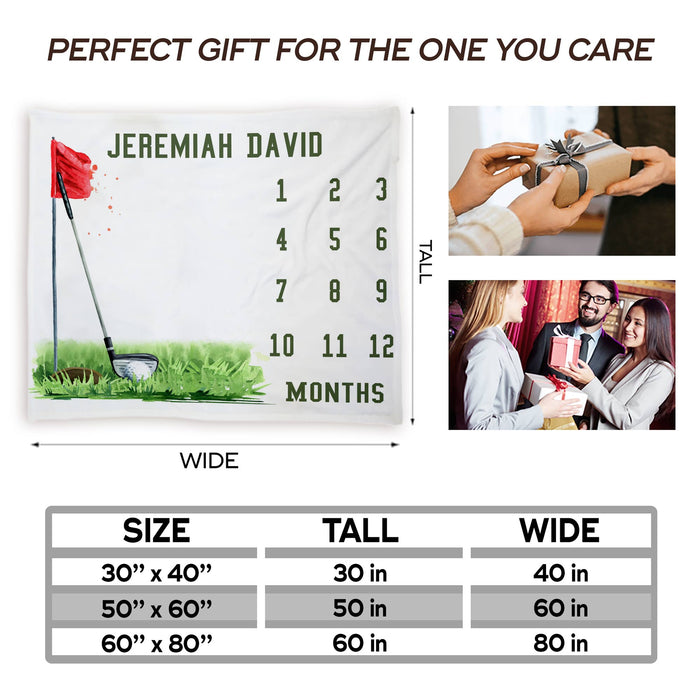 Personalized Baby Monthly Milestone Blanket, Golf Blanket For Newborn, Gifts For New Mom, Baby Sports Nursery Blanket