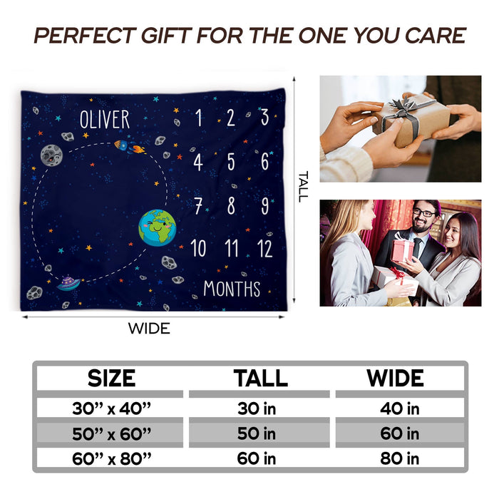 Personalized Earth Universe Baby Monthly Milestone Blanket, Newborn Monthly Gifts For Boys Or Girls