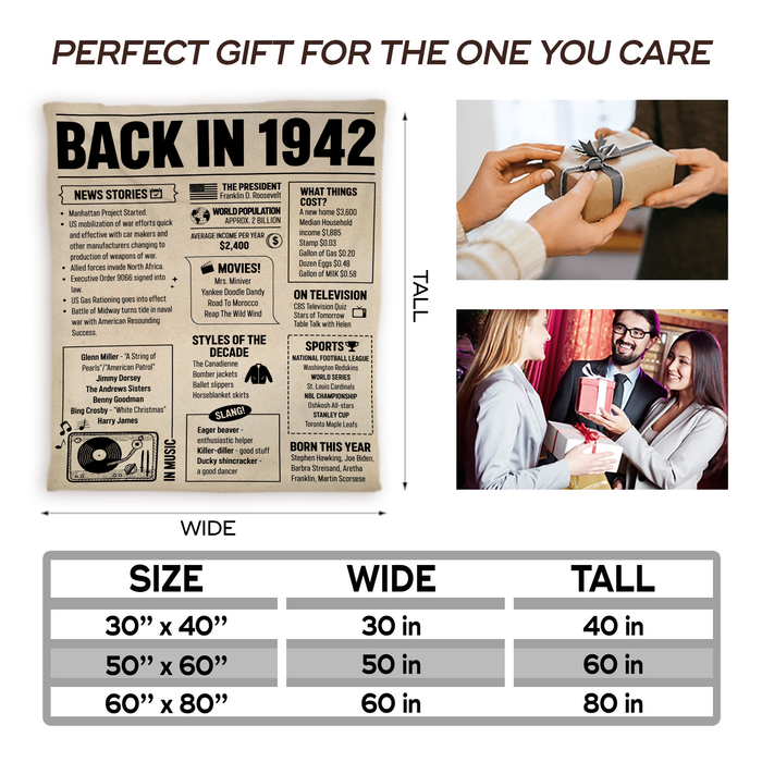 80 Years Old Back In 1942 Blanket, 80th Birthday Gifts For Men Women, Birthday Blanket For Men Woman, Birthday Blanket