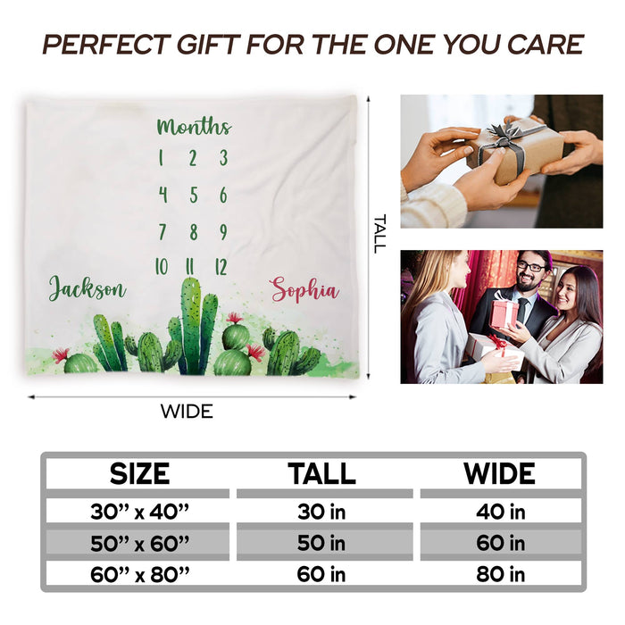 Custom Twins Baby Monthly Milestone Blanket, Cactus Blanket For Newborn, Gifts For New Mom