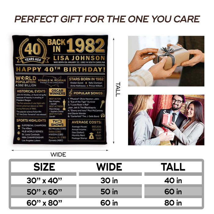 Personalized Back In 1982 Birthday Blanket, 40th Birthday Gifts Women And Men