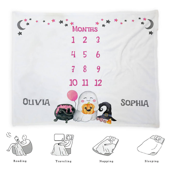 Custom Twins Baby Monthly Milestone Blanket,Halloween Blanket For Newborn, Gifts For New Mom