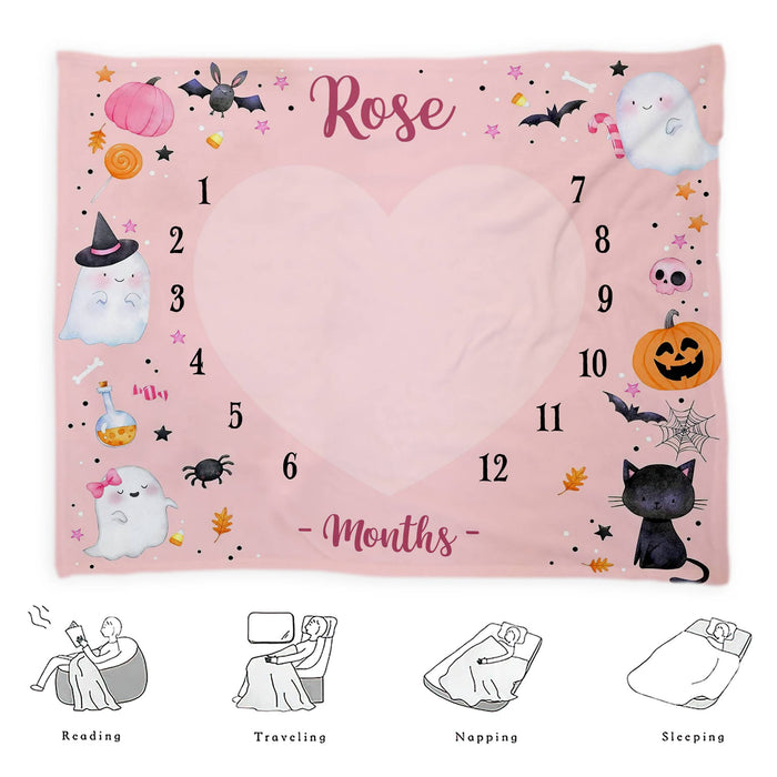 Personalized Baby Monthly Milestone Blanket, Halloween Blanket For Newborn, Gifts For New Mom, Baby Calendar Blanket