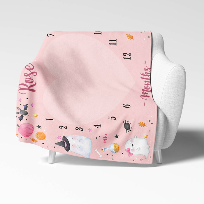 Personalized Baby Monthly Milestone Blanket, Halloween Blanket For Newborn, Gifts For New Mom, Baby Calendar Blanket