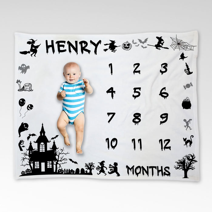 Personalized Baby Monthly Milestone Halloween Blanket, Halloween Gifts, Newborn Baby Blanket, Baby Birthday Blanket, Baby Shower Gifts