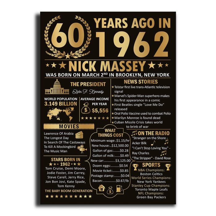 60 Years Ago In 1962 Poster Canvas, 60th Birthday Gifts For Women For Men, Milestone Birthday Poster, 60th Birthday Decorations