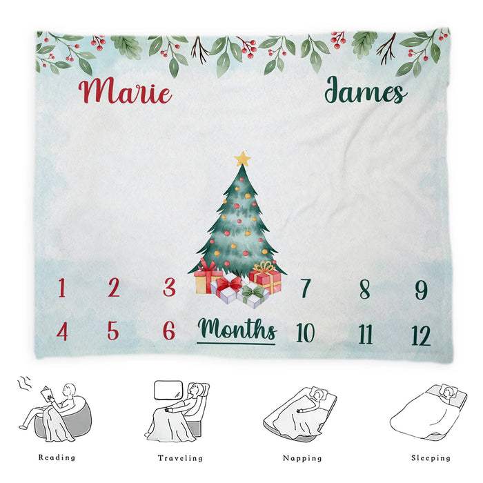 Custom Twins Baby Monthly Milestone Blanket,Christmas Blanket For Newborn, Christmas Milestone Gifts, Gifts For New Mom