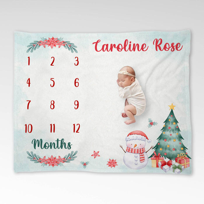 Personalized Baby Monthly Milestone Blanket, Christmas Blanket For Newborn, Gifts For New Mom, Baby Calendar Blanket