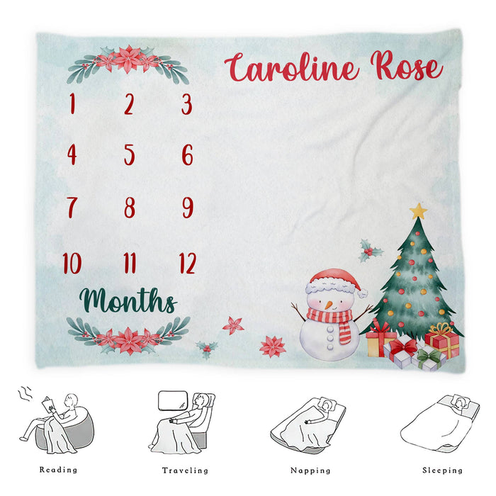 Personalized Baby Monthly Milestone Blanket, Christmas Blanket For Newborn, Gifts For New Mom, Baby Calendar Blanket