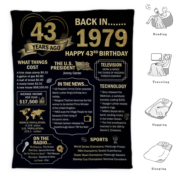 Custom 43rd Birthday Gifts For Women For Men, Birthday Milestone Blanket, 43rd Birthday Back In 1979 Blanket, 43rd Birthday Decorations, Birthday Gifts For Women