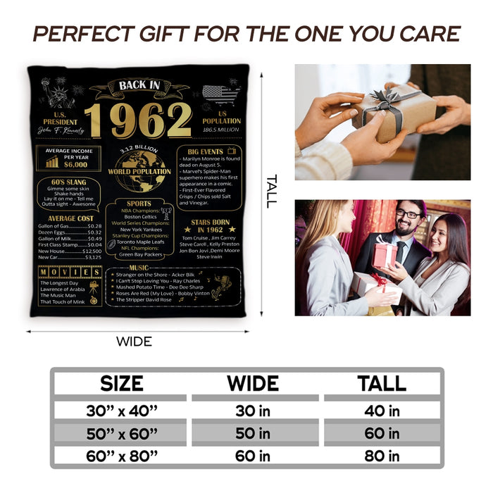 60th Birthday Back In 1962 Blanket, 60th Birthday Milestone Gifts For Women For Men, Birthday Decoration Home