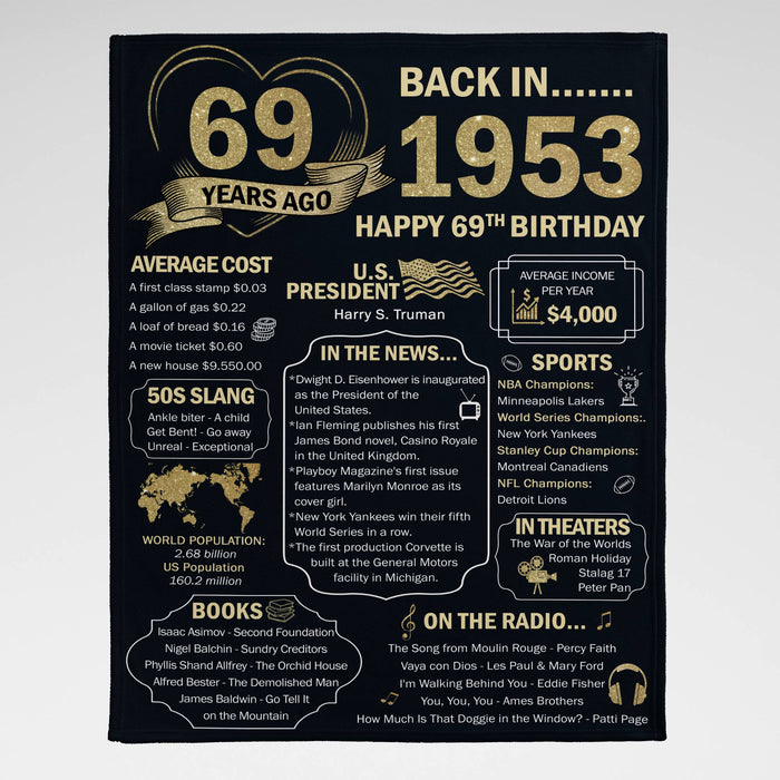 69 Years Ago Back In 1953 Blanket, 69th Birthday Gifts For Women Men, Milestone Birthday Blanket