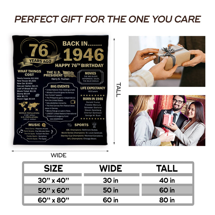 76 Years Ago Back In 1946 Birthday Blanket, 76th Birthday Decorations Gifts For Women Men