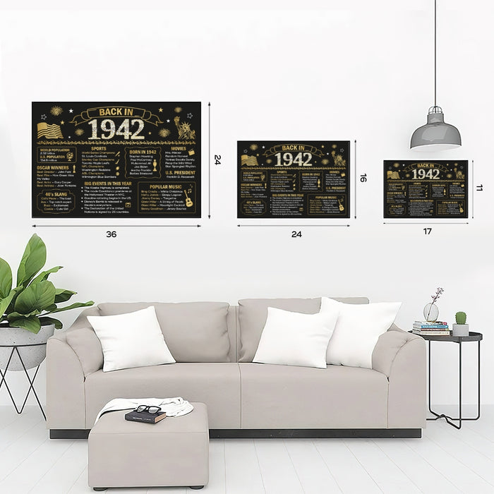 80 Years Ago Back In 1942 Poster Canvas, 80th Birthday Gifts For Women, 80th Birthday Milestone Black Gold Party Decorations