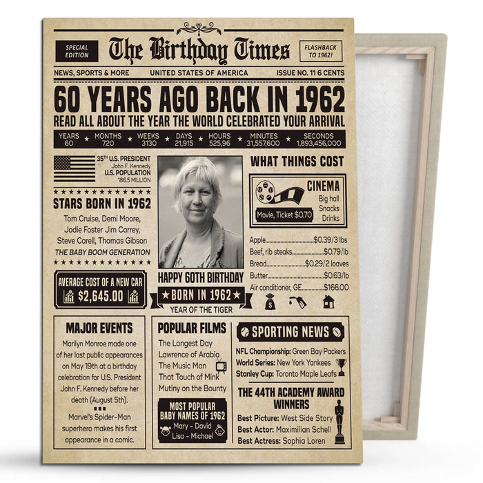 Back In 1962 Newspaper Vintage 60th Birthday Poster Canvas, 60th Birthday Gifts For Women For Men, Anniversary Decorations Gifts For Parents