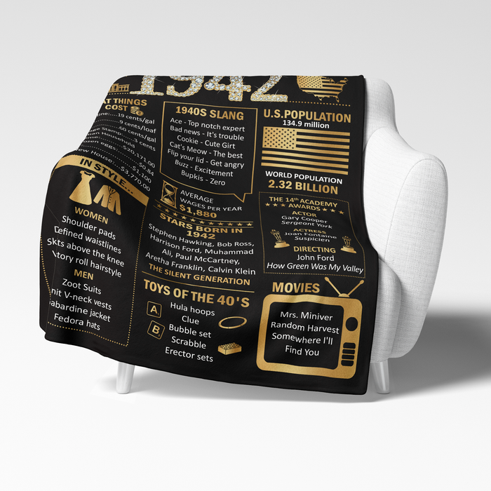 Back In 1942 Blanket, 80th Birthday Gifts For Women For Men, Birthday Milestone Blanket, 80th Birthday Decorations