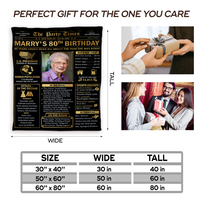 Personalized 80th Birthday Back In 1942 Blanket, 80th Birthday Gifts For Women For Men, 80th Birthday Milestone Blanket