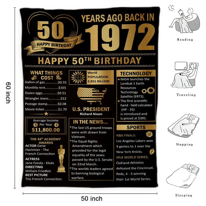 Custom Back In 1972 Blanket, Birthday Gifts For Women For Men, 50th Birthday Gifts For Women, 50th Birthday Decorations Women