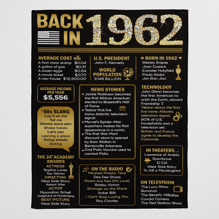 Back In 1962 Birthday Blanket, 60th Birthday Gifts For Women For Men, Birthday Milestone, Back In 1962