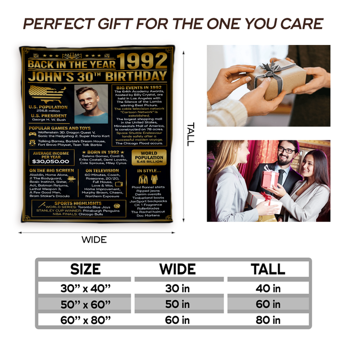 Personalized Back In The Year 1992 Birthday Blanket, 30th Birthday Gifts For Women For Men, Milestone Birthday Blanket, 30th Birthday Decorations