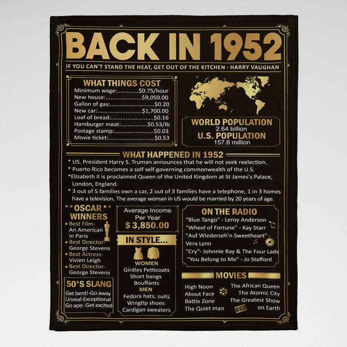 Back In 1952 Blanket, 70th Birthday Decorations, Birthday Gifts For Women For Men, 70th Birthday Gifts For Women