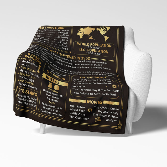 Back In 1952 Blanket, 70th Birthday Decorations, Birthday Gifts For Women For Men, 70th Birthday Gifts For Women