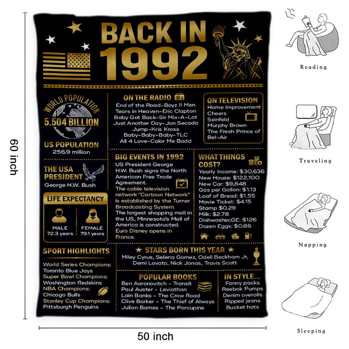 30 Years Ago Back In 1992 Blanket, 30th Birthday Gifts For Men Women, Birthday Blanket For Men Woman, Birthday Blanket