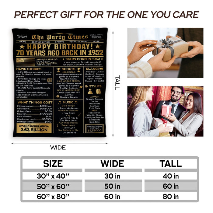 Back In 1952 70th Birthday Blanket, 70th Birthday Gifts For Women