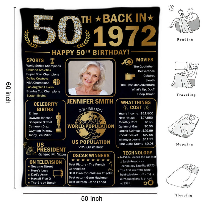 Custom Mens 50th Birthday Decorations Blanket, Personalized Birthday 1972 Blanket, Birthday Gifts For Men Women, Birthday Blanket Gifts