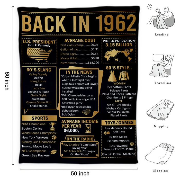 Back In 1962 Blanket, 60th Birthday Decoration Gifts For Women Men