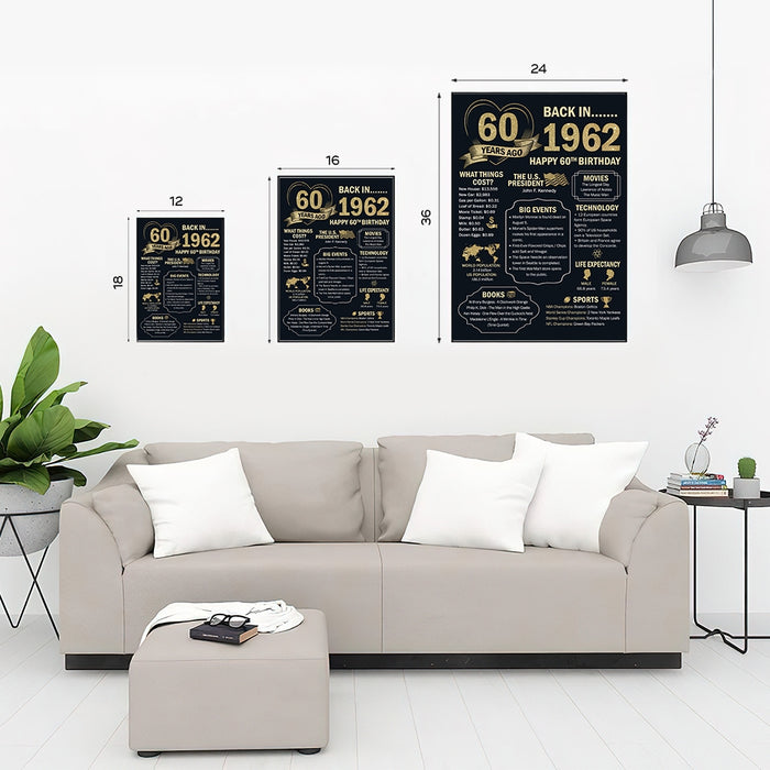 60 Years Ago Back In 1962 Poster Canvas, 60th Birthday Gifts For Women Men, Milestone Birthday Poster, 60th Birthday Decorations