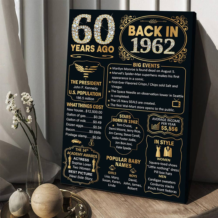 Personalized 60 Years Ago Back In 1962 Poster, 60th Birthday Gifts For Women For Men, Back In 1962 Poster
