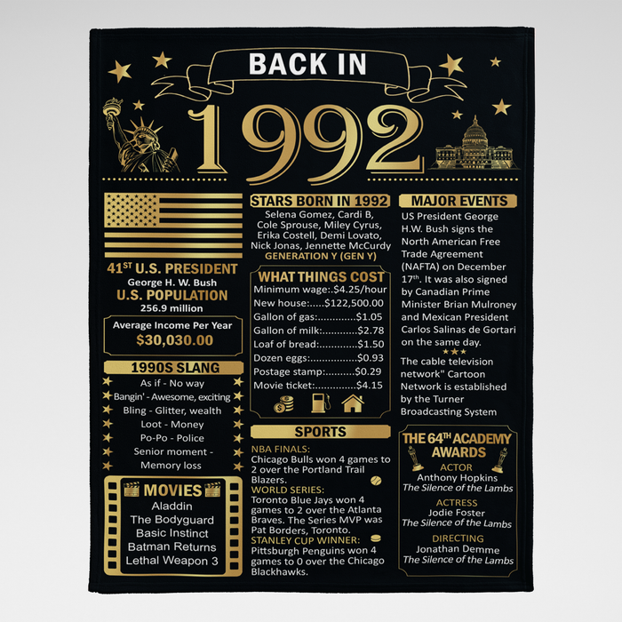 Back In 1992 Birthday Blanket, 30th Birthday Gifts For Women For Men, Birthday Gifts Idea, 30th Birthday Decorations