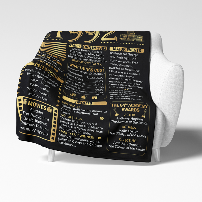 Back In 1992 Birthday Blanket, 30th Birthday Gifts For Women For Men, Birthday Gifts Idea, 30th Birthday Decorations