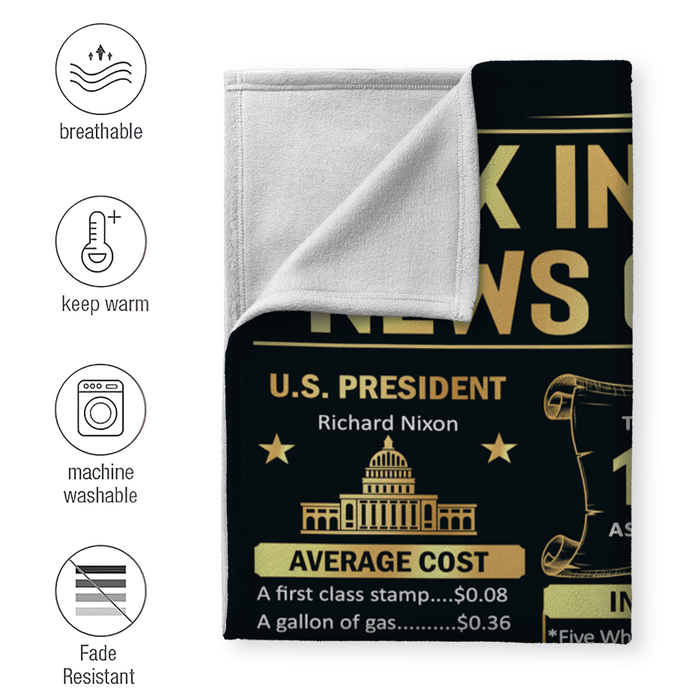 Back In The Day News Of 1972 Birthday Blanket, 50th Birthday Gifts For Women For Men, Birthday Milestone Blanket
