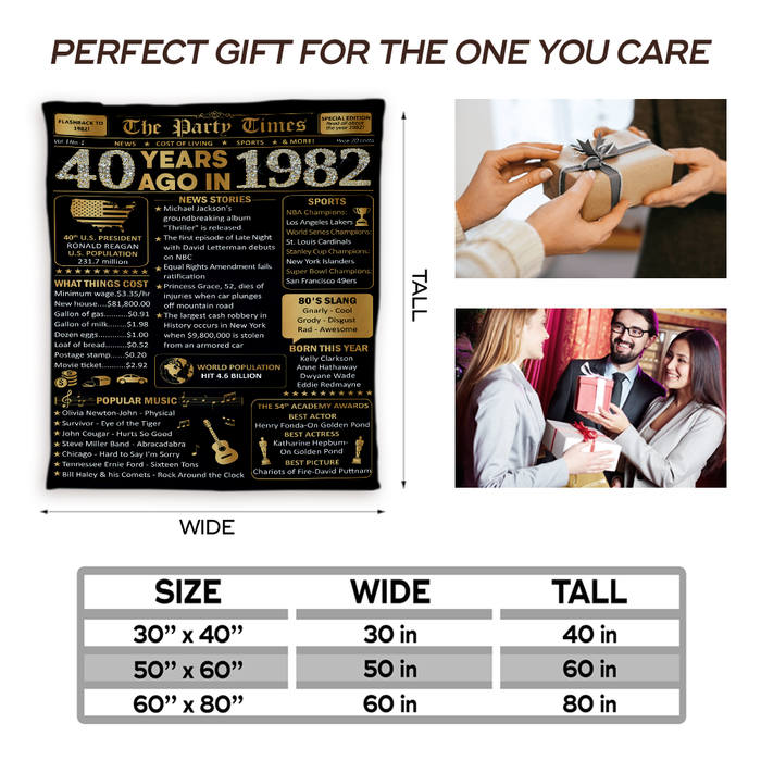 40 Years Ago In 1982 Blanket, 40th Birthday Gifts For Women For Men, 40th Birthday Decorations, Milestone Birthday Blanket, Birthday Gifts Ideas For Family Friend