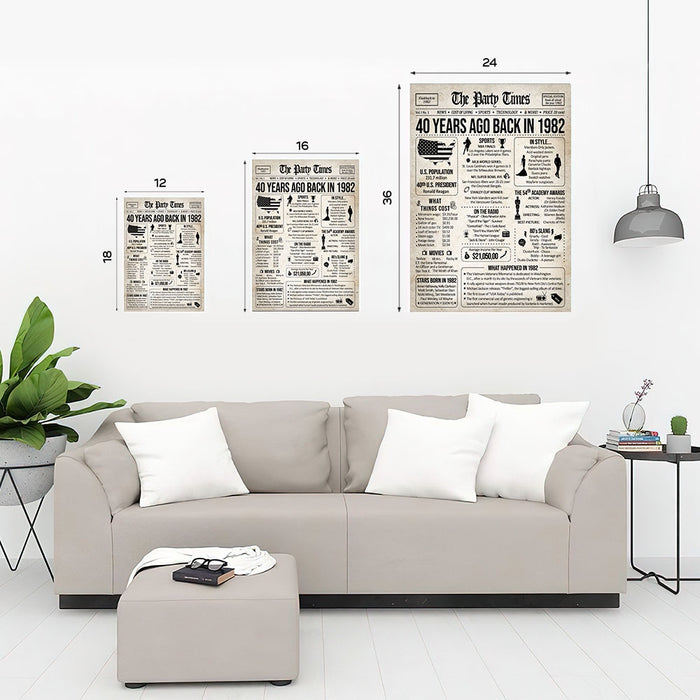 Vintage Newspaper 40 Years Ago Back In 1982 Birthday Poster Canvas, 40th Birthday Gifts For Women Men