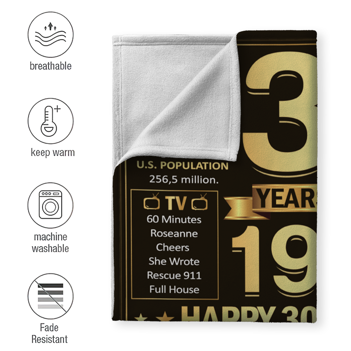Personalized 30 Years Ago In 1992 Birthday Blanket, 30th Birthday Decorations For Women For Men, Birthday Gifts