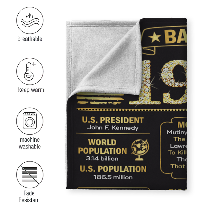 Personalized 60 Years Ago Back In 1962 Blanket, 60th Birthday Decorations, 60th Birthday Gifts For Women For Men