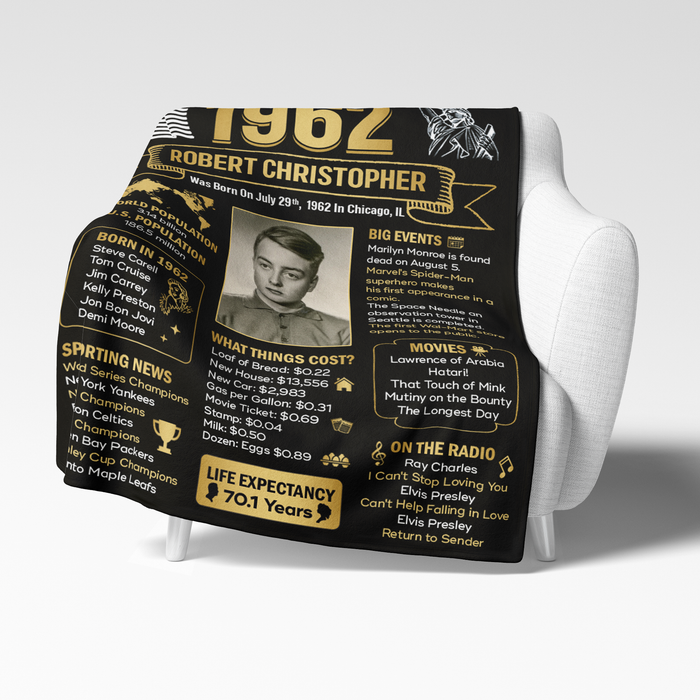 Personalized 60 Years Ago Back In 1962 Blanket, 60th Birthday Decorations, 60th Birthday Gifts For Women For Men
