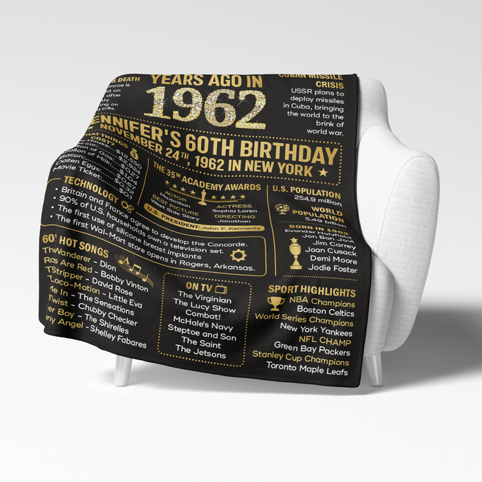 Personalized 60 Years Ago Back In 1962 Blanket, 60th Birthday Decorations, 60th Birthday Gifts For Women For Men
