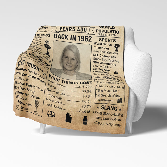 Personalized 60th Birthday Blanket, 60th Birthday Decorations For Women For Men, Birthday Milestone, Back In 1962