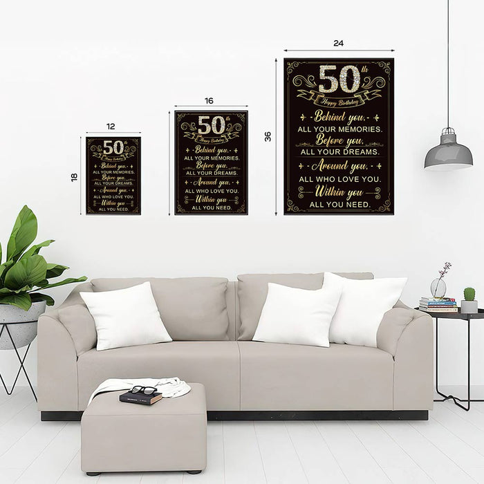 50th Birthday Poster Canvas, Happy 50th Birthday, Women And Mens Gifts For Birthday, 50th Birthday Decorations