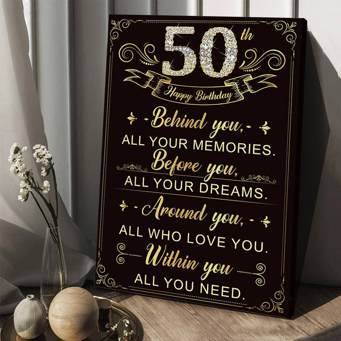 50th Birthday Poster Canvas, Happy 50th Birthday, Women And Mens Gifts For Birthday, 50th Birthday Decorations