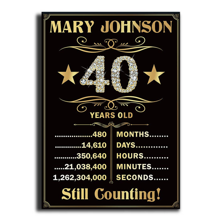 Personalized 40 Years Old Birthday Poster Canvas, Custom Birthday Gifts For Women For Men, 40th Birthday Decorations