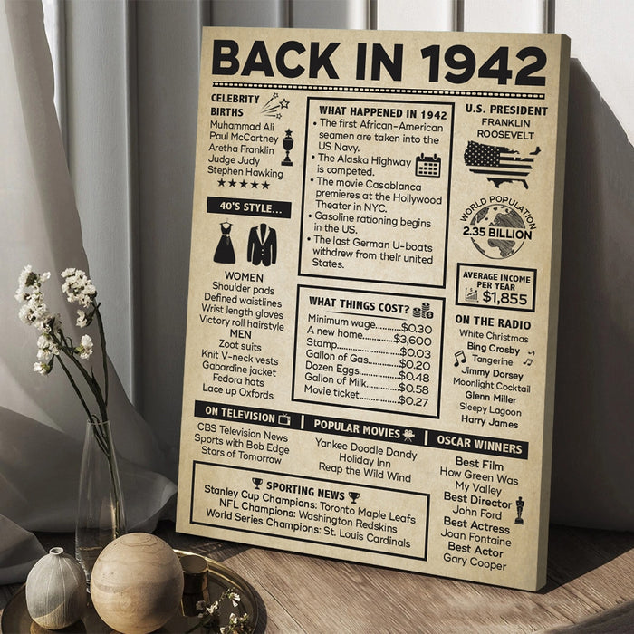 80 Years Ago Back In 1942 Poster Canvas, 80th Birthday Gifts For Men Women, Milestone Birthday Poster, Birthday Poster For Men Woman, Birthday Poster Canvas