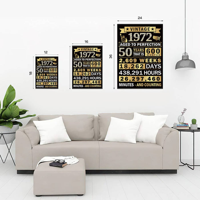 50th Birthday Poster Canvas Decorations, Vintage 1972, 50th Birthday Gifts For Women For Men, Cheers To 50 Years