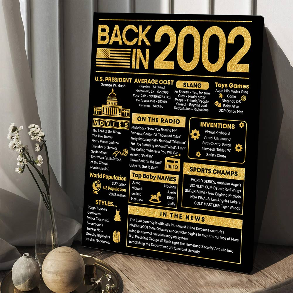 20 Years Ago Back In 2002 Birthday Poster Canvas, 20th