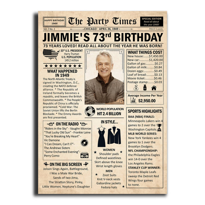 73 Years Ago Back In 1949 Poster Canvas, 73rd Birthday Gifts For Men Women, Milestone Birthday Poster, Birthday Poster For Men Woman, Birthday Poster Canvas