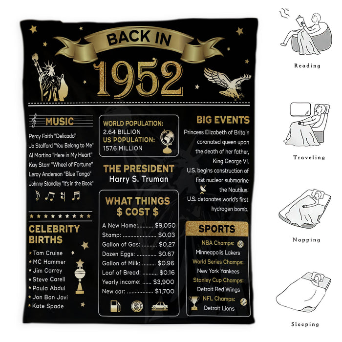 70 Years Old Back In 1952 Blanket, 70th Birthday Gifts For Men Women, Birthday Blanket For Men Woman, Birthday Blanket